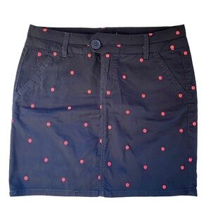 Telluride Clothing Co. Navy Cotton Stretch Embroidered Pink Polkadot  Mini Skirt